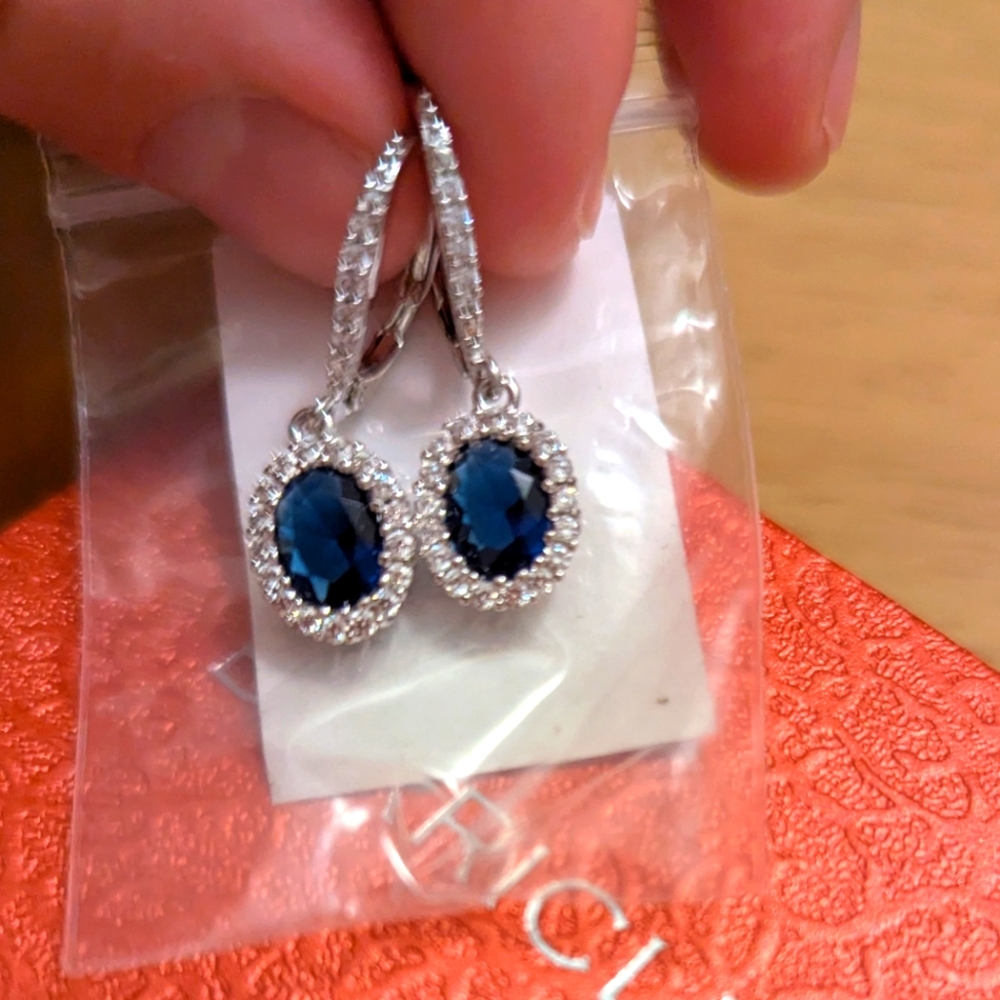 Unworn Berricle CZ Sapphire Solitaire Latchback Earrings